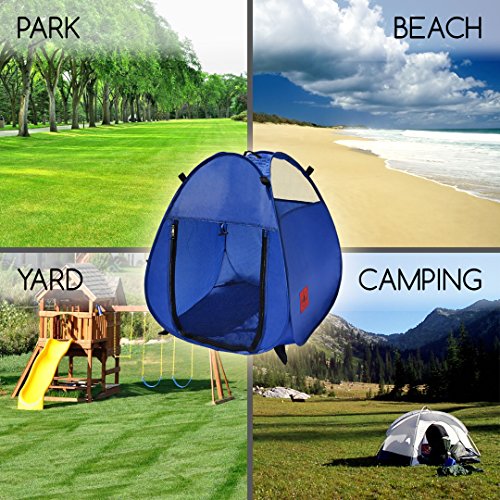 Pop Up Pet House in a Bag for Portable Play Pen or Kennel Tent with 3 Net Windows and Zipper Door for Shade, Shelter and Safety Perfect for Dog, Cat, Rabbit + More!