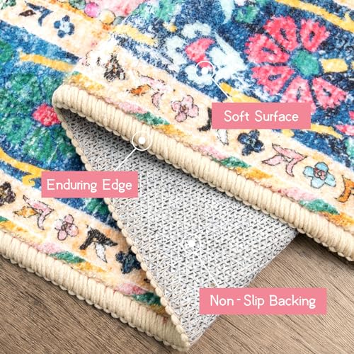 Small Area Rug 2x3 Pink Boho Bathroom Rug for Entryway Kitchen Blush Thin Foldable Vintage Throw Rug Low Pile Non Slip Washable Indoor Carpet - color: A#pink, size: 2' x 3' (Rectangular)