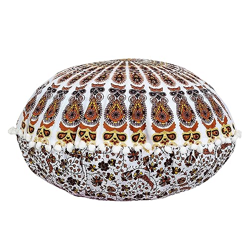 Indian Consigners Floor Cushion Covers 22" Round Mandala Ombre Zipped Ottoman Cover - color: Yellow-brown