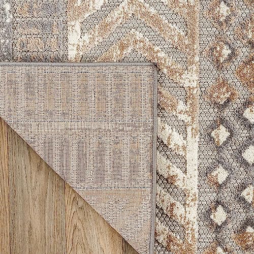 Rugshop Distressed Geometric Indoor/Outdoor Beige Runner Rug Modern Tribal Stripe, Durable Stain Resistant Low Profile Perfect for Patio, Backyard, Deck and Outdoor Lounge 2' x 7' - size: 2' x 7' (Rectangular)