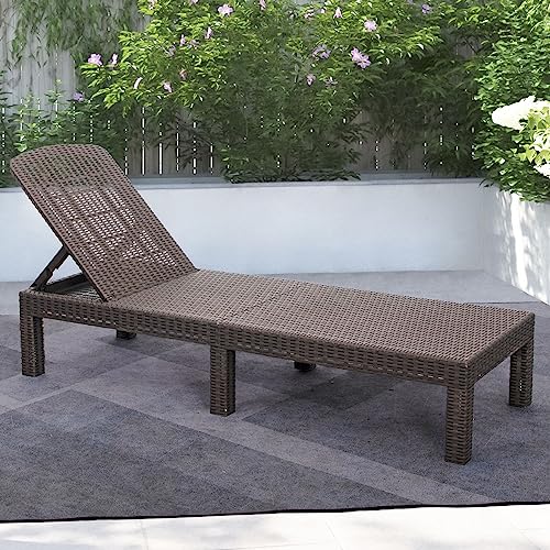 DIMAR GARDEN Outdoor Chaise Lounge, Pool Lounge Chair with Table, 3 Pieces Mocha - color: Grey, style: 3 Pieces