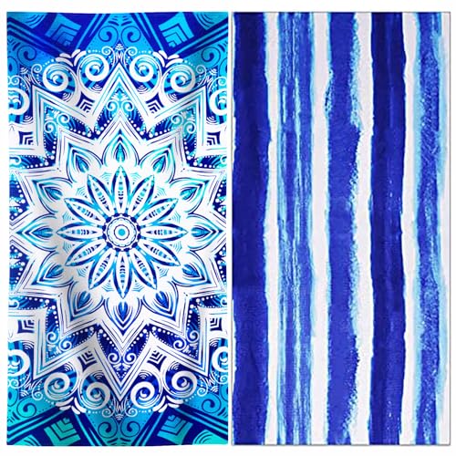 2 Packs Oversized Beach Towel Set Extra Large Big XL Pool Camping Swim Clearance Towels 36x72 Soft Blanket Cruise Essentials Accessories Must Haves Vacation Necessities Adult Blue Boho Stripe - color: Boho Stripe