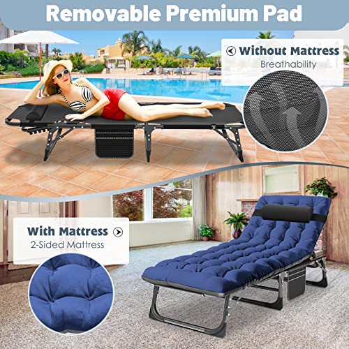 Slsy Sleeping Cots for Adults, 5-Position Folding Chaise Lounge Chairs Outdoor, Portable Folding Bed Cot Lounge Chair for Beach Lawn Camping Pool Sun Tanning - color: London Fog