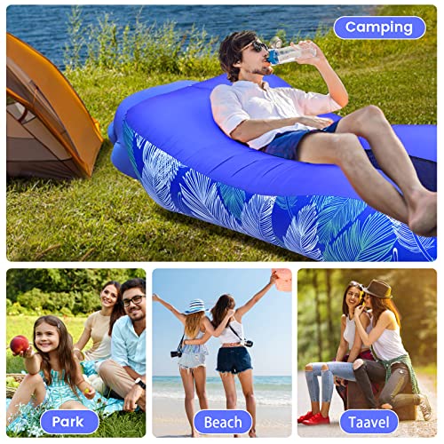 ele ELEOPTION Outdoor Inflatable Camping Couch Waterproof Portable Blow Up Air Sofa Chair Lounger for Backyard Beach Traveling Camping with Compression Sacks (Blue Feather) - color: Blue Feather