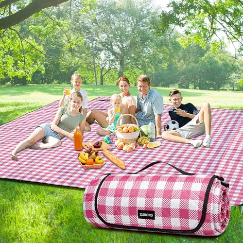 ZUBOND Picnic Blankets Waterproof Sandproof Foldable & Machine Washable, 80''x100'' Extra Large Beach Blanket, Simple Stylish Gingham Outdoor Grass Lawn Park for Family Camping Party - color: Red White, size: 6'8" x 8'4" (Rectangular)