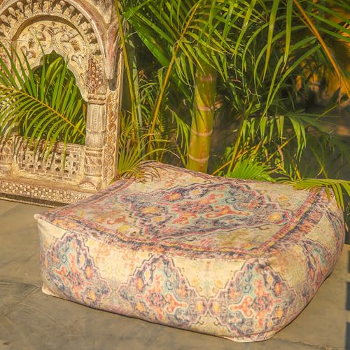 Mandala Life ART Bohemian Outdoor Floor Cushion Cover - Unstaffed 24x8 inches - Vintage Square Pouf Otttoman - Pillow Case for Garden Party, Pool, Balcony, Patio - color: Vintage Outdoor
