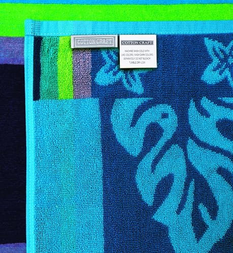 COTTON CRAFT Oversized Beach Towel - 2 Pack XL 39 x 68 inches Big & Huge Beach Blanket Towel - 100% Cotton Jacquard Velour - Super Soft Luxury - Pool Picnic Bath - Tropical Hibiscus Aqua Blue Purple - color: Hibiscus - Aqua Blue Purple, size: 2 Pack - 39x