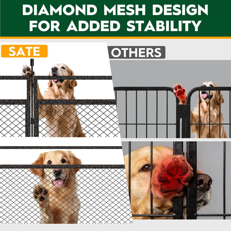 Dog Playpen with Safety Mesh, 32" Height 16 Panels Metal Dog Fence Indoor Outdoor, Portable Dog Kennel for Camping, Yard & RV | Black-Silver - size: 32'', style: 16 Panels