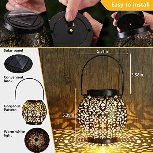 Brizled Solar Lantern Lights, 2 Pack Outdoor LED Hanging Lantern Lights with Star Projection, Warm White Solar Garden Lighting Retro Table Lanterns Light Waterproof for Garden Patio Courtyard Path - size: 2 Pack, style: Retro Hollow Lantern Lights