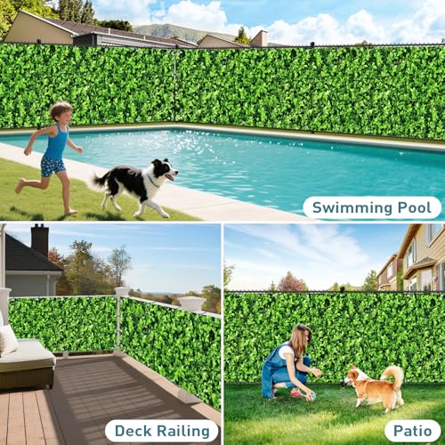 Shade&Beyond Customized 4FT X 25FT Privacy Fence Screen 450 GSM PVC Printed Privacy Fence with Zip Ties for Courtyards, Pools, Balconies-Green Leaves - color: Greenleaf Printing, size: 0 4' x 2 5'
