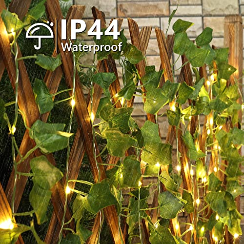 Brizled Solar Vine String Lights, 33ft 100 LED Solar String Lights, 8 Modes Artificial Ivy Leaf Solar Plant Vine Lights, Outdoor Ivy Fairy Lights for Outside Wedding Garden Fence Wall Hanging Decor - color: Warm White-Ivy