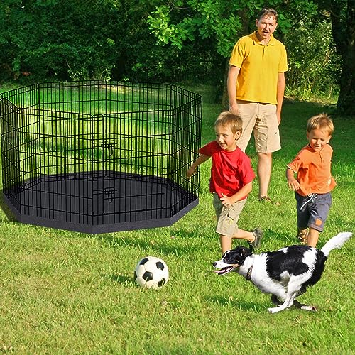 Peekaboo Dog Pen Pet Playpen Dog Fence Indoor Foldable Metal Wire Exercise Puppy Play Yard Pet Enclosure Indoor Outdoor 8 Panels 36 Inch with Bottom Pad/Top Cover(Black 36 Bottom Cover) - style: Playpen + bottom pad