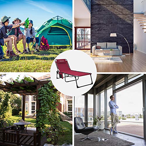 KingCamp Portable Folding Camping Cot Adjustable 4-Position Patio Reclining Lounger Chair with Pillow Pocket for Garden Yard Lawn Sunbathing Supports 265lbs - color: Urbanlite Wine-1 Pack