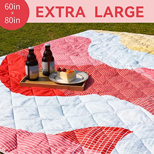 Whale Flotilla Extra Large Waterproof Picnic Blankets 60"x80", Foldable Lightweight Outdoor Blanket for Camping, Hiking, Traveling, Soft Portable Easy to Clean Picnic Mat for Beach Grass Park, Red - color: Red