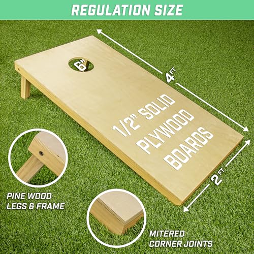 GoSports Solid Wood Premium Cornhole Sets - Choose 4 x 2 ft or 3 x 2 ft - Game Boards Include Set of 8 Cornhole Toss Bags - style: Regulation Size (4ft x 2ft)