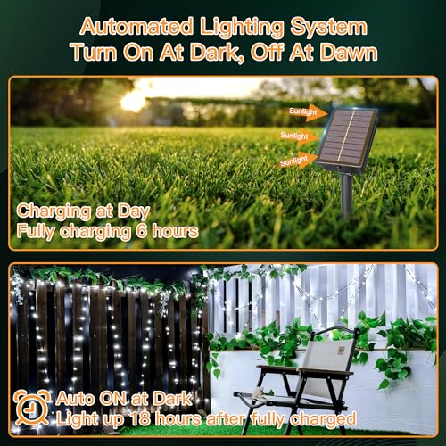 2 Pack Solar String Lights Total 480LED 158FT, IP67 Waterproof Solar Lights for Outside with 8 Modes, Upgraded Solar Panel Fairy Lights for Garden Party Wedding Decorations (Cool White) - color: Cool White, size: 2 Pack-240LED