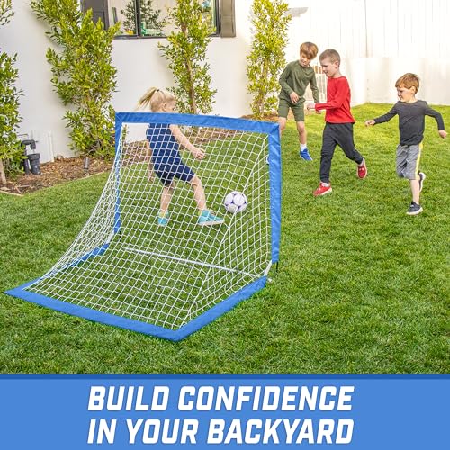 GoSports Portable Soccer Goals for Kids - 13 Color Options - Choose 4 x 3 ft or 6 x 4 ft - Team Tone Pop Up Nets for Backyard - color: Royal Blue, style: 4 ft x 3 ft