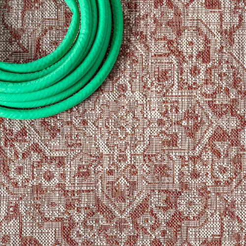 JONATHAN Y Boho Medallion Indoor Outdoor Round Area Rug 5 Ft Red/Taupe, Rozetta Textured Weave for Backyard, Patio, Porch, Easy-Cleaning, High Traffic, Pet-Friendly, Non-Shedding (SMB102A-5R) - color: Red/Taupe, size: 5'3" (Round)