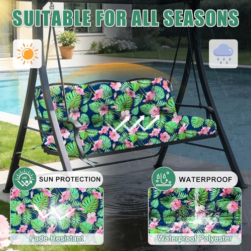 Porch Swing Cushions 2 Seater Thick 5in Outdoor Swing Cushions 40x40 inch Waterproof Porch Swing Cushion Replacement Patio Swing Cushions for Outdoor Furniture Bench (Blue Leaves-40x40 inch) - color: Blue Leaves, size: 40x40x5inch