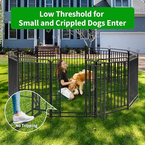 Kfvigoho Heavy Duty Dog Playpen: 32 Steel Panels 47" Height, Square Steel Pipe with Reinforced Crossbars, 71FT 406 Sq.ft Portable Fence for Yard RV Camping, Snowy Black - style: 27"W x 47"H