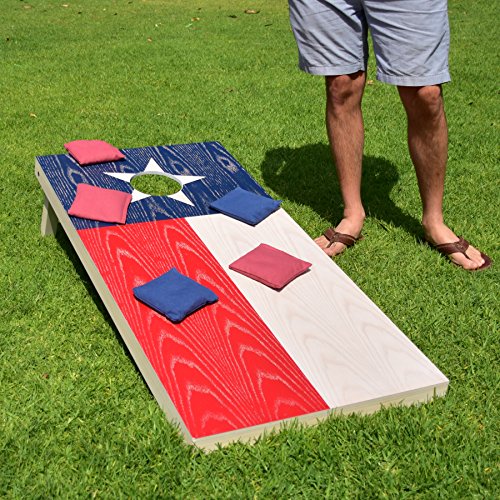 GoSports 4 x 2 ft Flag Series Wood Cornhole Sets – American Flag or State Flags – Includes 2 Regulation Size Boards, 8 Bean Bags, Carrying Case and Rules - style: Texas Flag