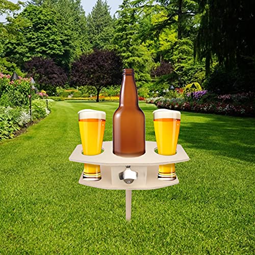 Detachable Wooden Beer Rack Ground Insert Outdoor Wine Stake Drink Holder for Picnics Easy to Assemble 1-Piece Khaki Design