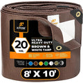 Xpose Safety 8' x 10' Brown/White Ultra Heavy Duty Tarp - 20 Mil - Heavy Duty Waterproof - Extra Large, Waterproof Tarp Cover Rain Camping,Tent Tarp,UV Protection,Reinforced Corners - size: 8' x 10'