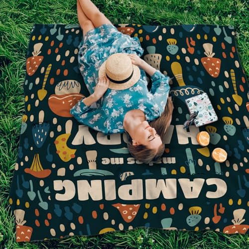 Camping Mushroom Pocket Picnic Blankets, Camp Fall Mini Beach Camping Blanket Waterproof Sandproof, Rustic RV Outdoor Picnic Blanket Mat Gifts for Camper Campsite Travel Hiking 55x60in - color: Mushroom