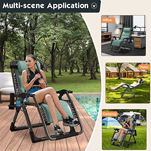MOPHOTO Zero Gravity Chair, Outdoor Padded Lounge Chair with Side Table, Zero Gravity Recliner Chair, Outdoor Reclining Chair, Sturdy & Comfortable, Supports up to 440lbs - color: Pear Green, style: Zero Gravity Chair