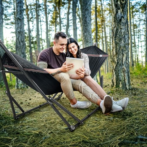 Tranquillo Universal Hammock Stand 600 lbs Capacity, Instant 20s Foldable, 3-Year Warranty Hammock with Stand, 2 Person Camping Revolutionary Portable No Screws, Premium Hammocks, Black - color: 1. Black