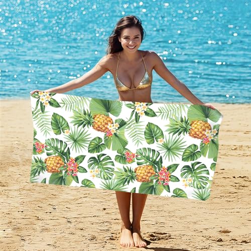 Pineapple Beach Towel for Travel and Pool Quick Dry Lightweight Sand Resistant Tropical Vacation Accessory - color: Pineapple Print