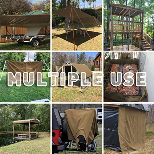CARTMAN Finished Size 12x16 Feet Tan Canvas Tarp with Rustproof Grommets, 12 Oz Heavy Duty Multipurpose Tarpaulin Cover for Canopy Tent, Roof, Camping, Woodpile - color: Tan, size: 12'x16'