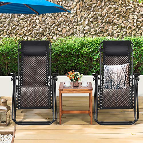COSTWAY 2PCS Patio Rattan Zero Gravity Lounge Chair Folding Recliner Headrest Brown - color: Brown