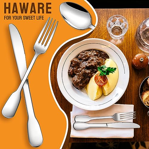 HaWare 18/10 Stainless Steel Flatware, 20-Piece Silverware Set for 4, Premium Cutlery Set for Home Restaurant, Include Knife Fork Spoon, Ergonomic Design Eating Utensils Tableware, Dishwasher Safe - style: Flat Handle
