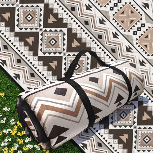 SAMSIER Large Outdoor Picnic Blankets Waterproof Foldable, Beach Blanket Sandproof Portable, Picnic Mat Washable for Camping (80"×80", Thickened) - color: Yellow Brown, size: 6'8" x 6'8" (Square)