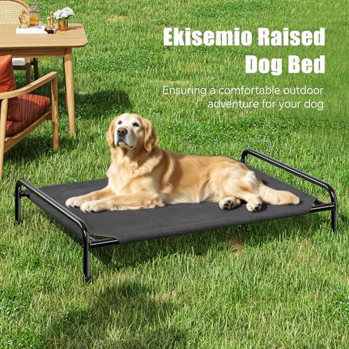 Ekisemio Cooling Breathable Elevated Dog Bed with Metal Frame for Large Dogs, Black