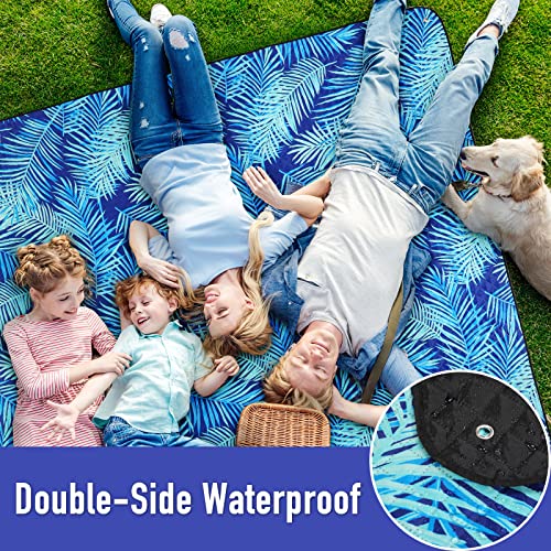 PY SUPER MODE Picnic Blankets Extra Large, Waterproof Foldable Outdoor Beach Blanket Oversized 83x79” Sandproof, 3-Layer Picnic Mat for Camping, Hiking, Travel, Park, Concerts(Blue Leaves) - color: Blue Leaves