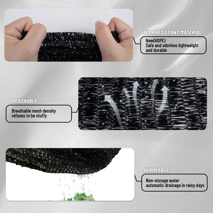 Cool Area 70% Sun Shade Cloth Mesh Tarp with Grommets for Plant Cover 6x8ft Patio Canopy Garden Pergola Greenhouse Car Barn Kennel Black - color: 70% Shade-Black, size: 6FTx8FT