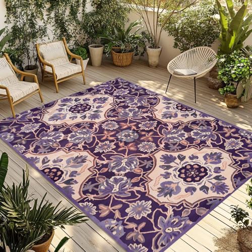 Outdoor Rug, Vintage Southwest Ethnic Style Indoor Area Rug Outdoor Carpet RV Camping Rugs 6x9ft Boho Flower Pattern Outside Mat for Patio Picnic Porch Deck Balcony Backyard - size: 6' x 9' (Rectangular)