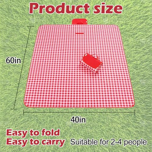Large Picnic Outdoor Blanket, 40''x60'' Waterproof Sand Beach Mat, Foldable Blankets Gingham Picnic Mat for Beach Camping Grass Lawn Park Hiking Travel Accessories Family Concerts (Red White) - color: Red, size: 40''x60''