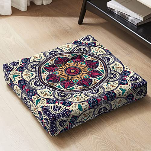 Mandala Meditation Cushion, Boho Meditation Mat, Meditation Pillows For Sitting on Floor, Cushions for Sitting in Home and Outdoor, Square Floor Pillow Cushion Seating for Yoga Accessories 22'' x 22'' - color: 01.mandala Meditation Cushion-1, size: 22x22
