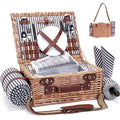 Picnic Basket with Blanket and Wine Pouch for 2 Wicker Picnic Set with Insulated Liner Cooler Bag Hamper for Camping,Wedding - Stripes - color: Stripes With Blanket for 2