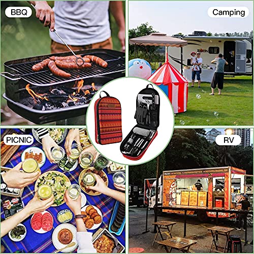 Camping Cookware Storage Bag - Camping Cooking Utensils Set Bag Camping Tool Portable Storage Bag Suitable for Knife, Fork, Spoon, Chopping Board, Chef's Knife,Kitchenware Storage - color: red