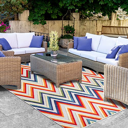 Superior Modern Bohemian Indoor Outdoor Area Rug, Perfect for Patio, Bedroom, Kitchen, Laundry Room, Entryway, Office, Playroom, Carpet Cover, Zig-Zag, Acacia Collection, 5' 2" x 7' 2", Cream - color: Acacia - Cream, size: 6" x 5'2" (Rectangular)
