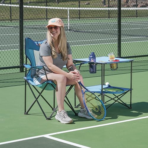 Life is Good 22” Square Compact Outdoor Folding Table with Cup Holders and Carry Bag for Beach, Camping, 30lb Weight Capacity, Blue