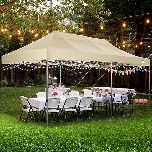 COBIZI 10x20 Canopy with Sidewalls, Heavy Duty Party Tent Pop up carpas para Fiestas, Tents for Parties, Wedding, Outdoor Easy Pop up Foldable Portable Canopy Tent with Wheeled Bag, Khaki Upgrade - color: Khaki, size: 10x20 With Sidewalls