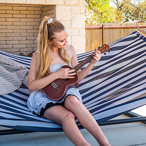 SUNCREAT Double Hammock with Stand Included, Outdoor Portable Hammock with Stand, Blue - color: Blue, size: 78.7 x 55.1 in, Hammock with 144 in Stand