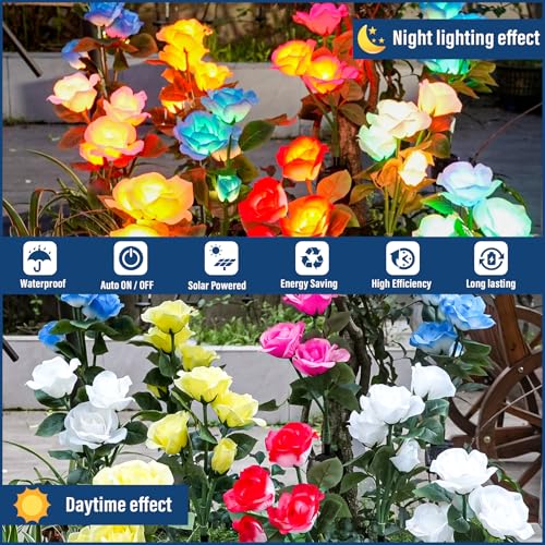 TONULAX Solar Garden Lights - Upgraded Outdoor Light, 7-Color Changing Rose Lights for Yard,Garden Decoration, Enlarged Solar Panel, More Realistic Rose Flower (2 Packs) - size: 2 Pack
