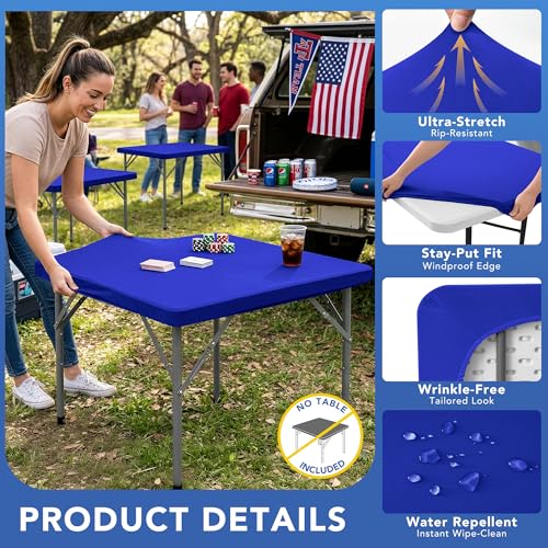 Fitted Square Tablecloth 42x42 Inch-2 Pack Royal Blue Card Elastic Spandex Table Covering-Small Stretch Folding Table Cloths Topper Cap for Kitchen Dining Picnic Patio Outdoor Party Tables - color: Royal Blue, size: 42'' x 42'' | 2 Pack