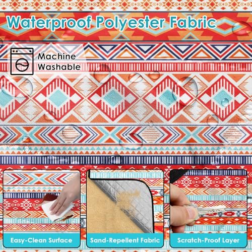 Waterproof Picnic Outdoor Blanket, 79" x 59" Sandproof Foldable Large Picnic Blanket for Beach, Camping, Park, Travel, Concert, Great Gift for Families and Couples (Bohemian Orange) - color: Bohemian Orange